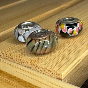 Glass Beads lot 3 lampwork European style Murano silver 925 bracelet necklace